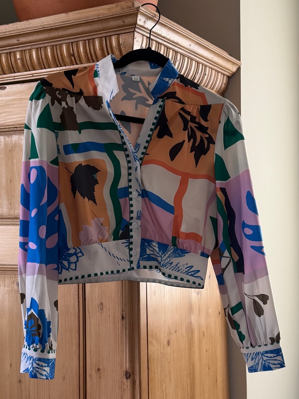 Abstract Floral Cropped Jacket in Multi-Color